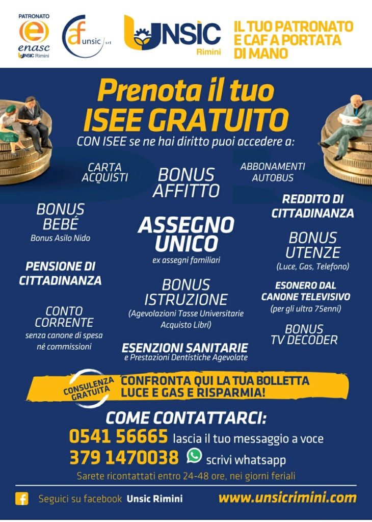 ISEE GRATUITO: prenota con UNSIC Rimini Riccione Cattolica Bellaria Cesenatico Cesena | Patronato e CAF per Imprese e Privati UNSIC