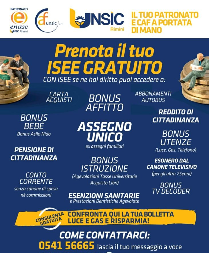 ISEE GRATUITO: prenota con UNSIC Rimini Riccione Cattolica Bellaria Cesenatico Cesena | Patronato e CAF per Imprese e Privati UNSIC