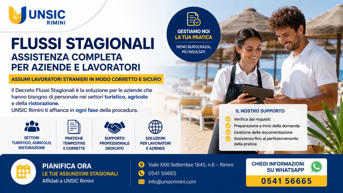 Decreto Flussi Stagionali: assistenza completa per aziende e lavoratori | UNSIC Rimini Riccione Cattolica Bellaria Cesenatico Cesena | Patronato e CAF Imprese Privati
