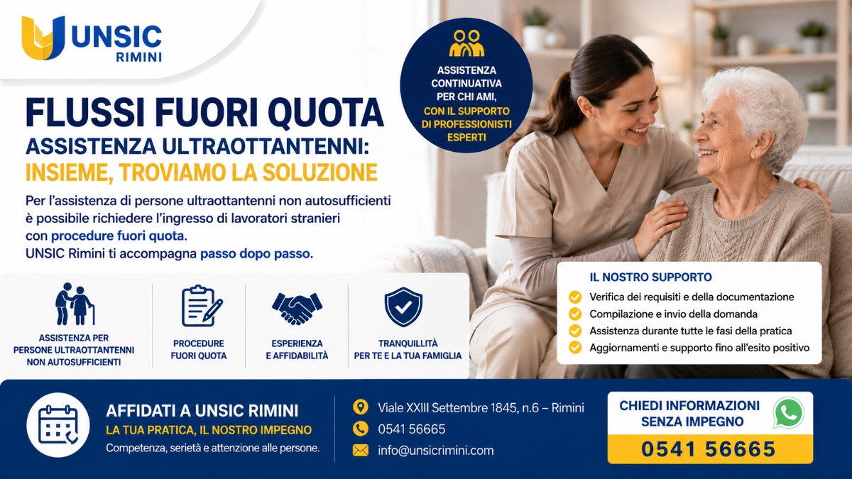 Flussi fuori quota: assistenza per l'ingresso di assistenti familiari di ultraottantenni | UNSIC Rimini Riccione Cattolica Bellaria Cesenatico Cesena | Patronato e CAF Imprese Privati