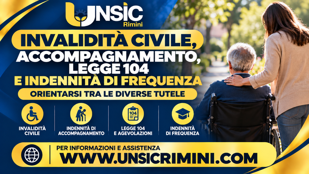Invalidità civile, accompagnamento, Legge 104 e indennità di frequenza: UNSIC Rimini ti aiuta a orientarti tra domande e tutele. | UNSIC Rimini Riccione Cattolica Bellaria Cesenatico Cesena | Patronato e CAF Imprese Privati