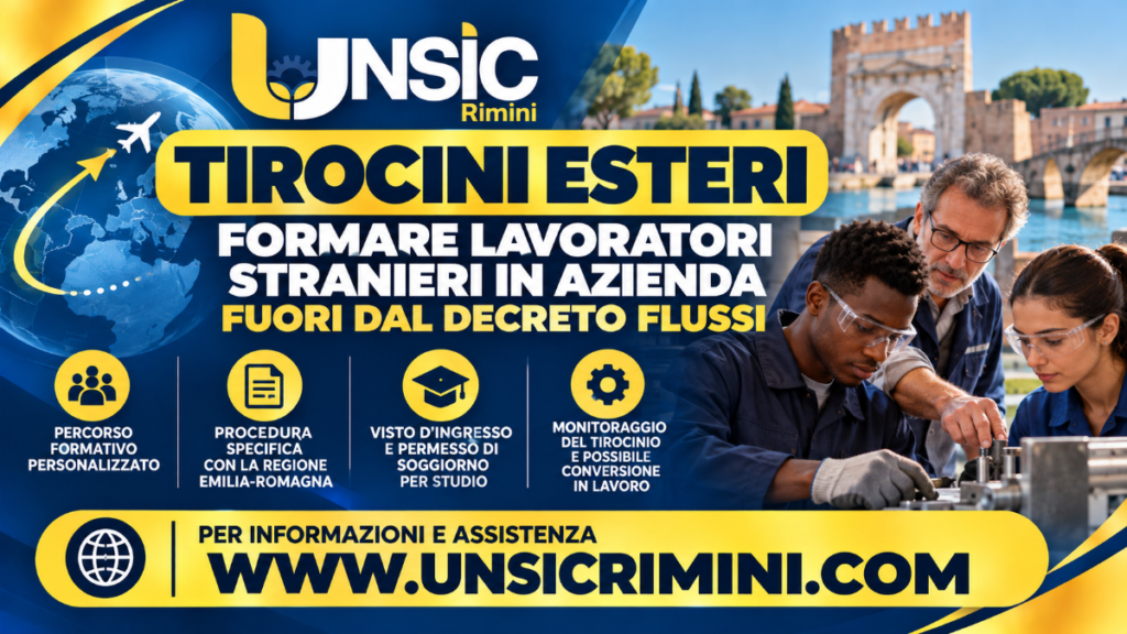 Forma in azienda un cittadino straniero residente all’estero. UNSIC Rimini segue progetto, Regione, permesso di studio e conversione in lavoro. | UNSIC Rimini Riccione Cattolica Bellaria Cesenatico Cesena | Patronato e CAF Imprese Privati